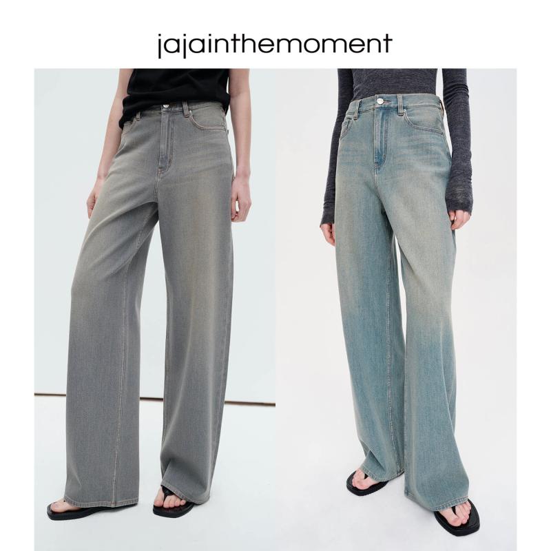 デニムパンツ 春夏 レトロ ウォッシュ加工 エイジング ストーンウォッシュ 伸縮性素材 ゆったりシルエット カジュアル 普段使い 軽量 デニム 綿混 ブルー系
