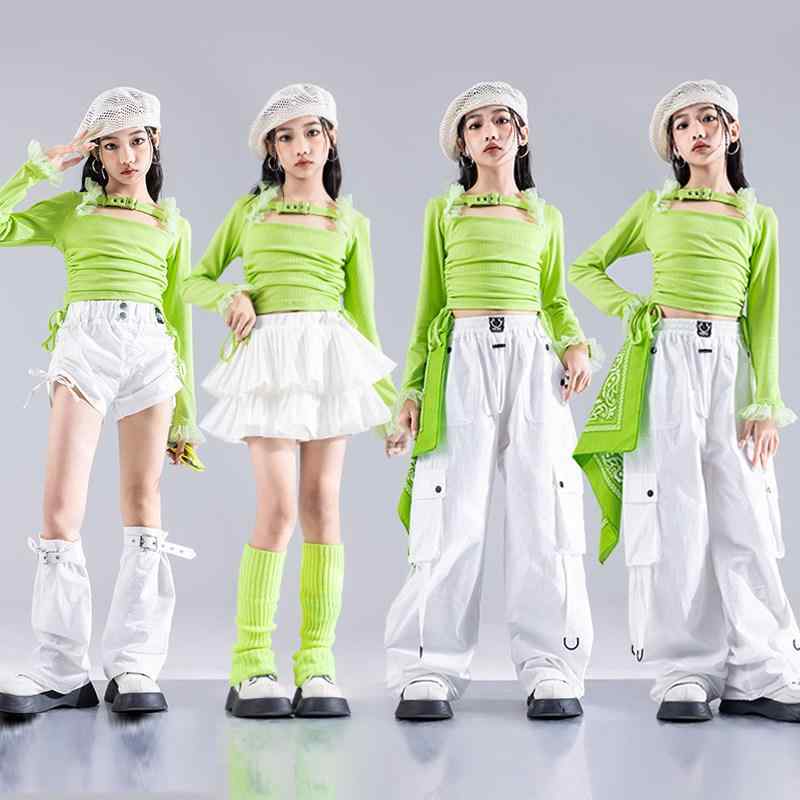 子供服 女の子 ストリートダンス 衣装 ジャズダンス 表演服 ヒップホップ セット カラフル ステージウェア キッズファッション ダンスウェア