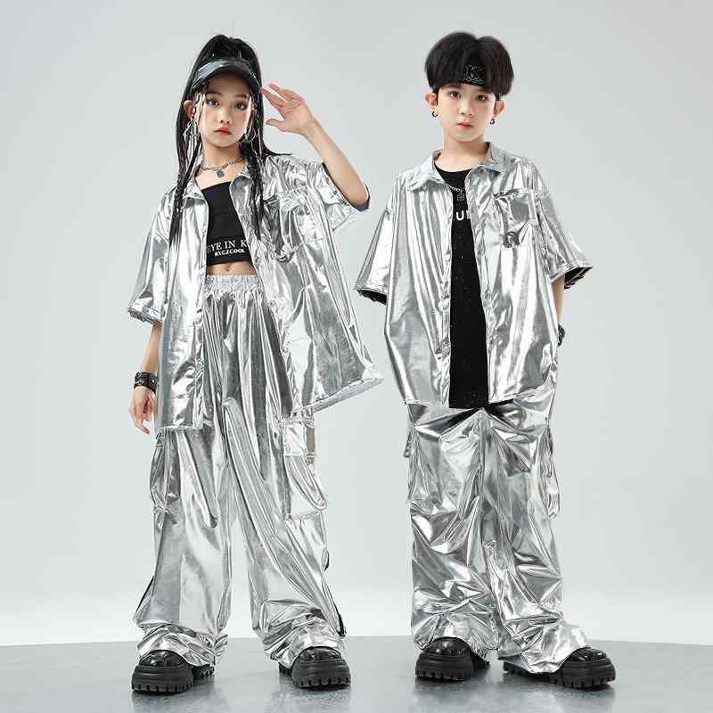 キッズ 男の子用 ストリートダンス パフォーマンス衣装 セット ヒップホップ ブレイクダンス ジャズダンス レザージャケット ファッション 軽量素材 伸縮性 ストリートスタイル