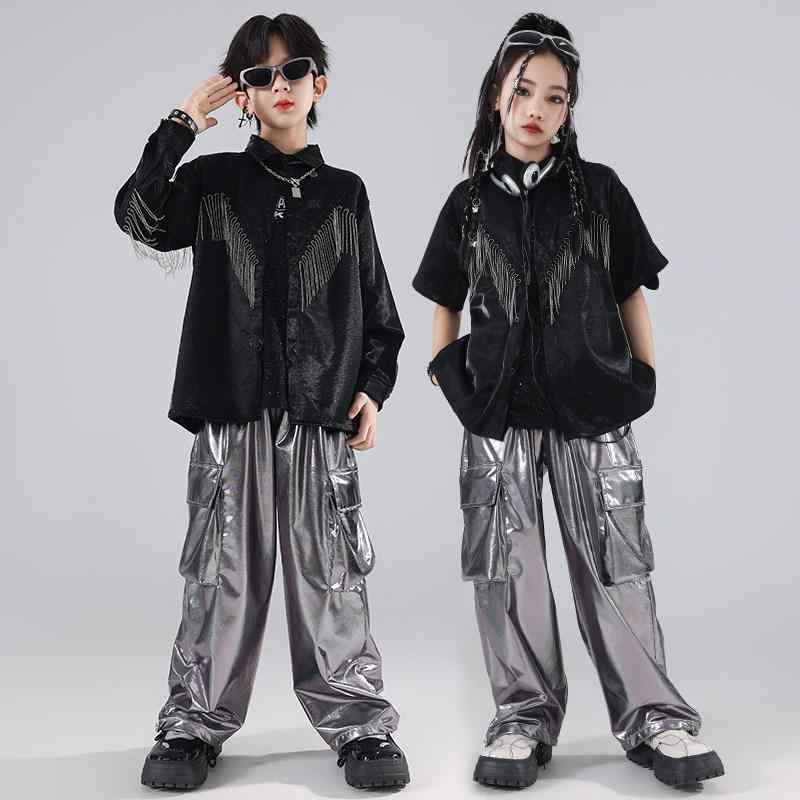 キッズ ヒップホップ ダンス 衣装 短袖 セット 男の子 女の子 ステージ パフォーマンス ストリート スタイル 動きやすい 伸縮性 素材