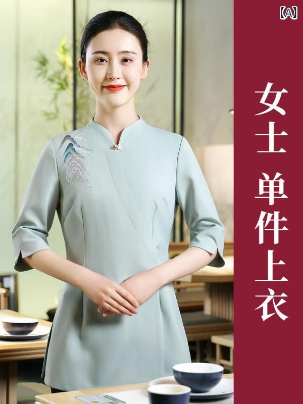 御上さん用 短袖 中華風 夏用 旅人宿 食べ物屋 茶室 原材料 ユニフォーム 制服 軽さ 吸湿速乾 通い 普段使い