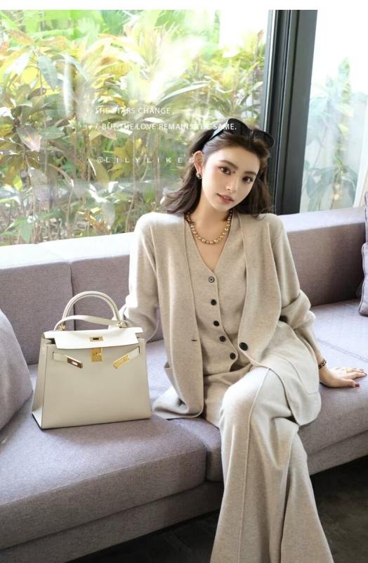 秋冬 ニット カーディガン ジャケット ベスト ワイドパンツ セット レディース 高級感 スリム 暖か 伸縮性 スタイルアップ コットン混 ゆったりシルエット