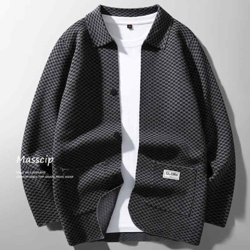 メンズ 編み物 ジレー 上衣 年月 心地よい か細い填まる 薄っぺら ラペル 編み アウター 普段使い走り 軽さ