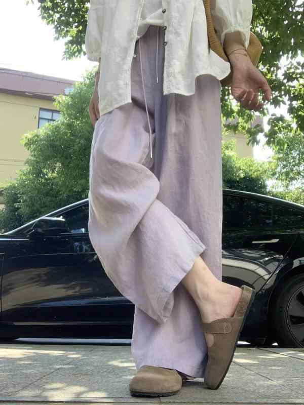 レディース ゆったり風 リネン ワイドパンツ 女性用 夏用 薄手 大きいサイズ ハイウエスト ゆったり スリム効果 ストレート ストレートレッグ カジュアルパンツ 吸湿速乾 軽量 コットン混 リラックススタイル 通勤 普段使い ビッグシルエット ベージュ