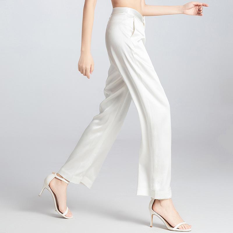 パンツ レディース 春夏 桑蚕? 真? 女性用 ゆったり ストレート ロングパンツ 白色 ワイドレッグ ゆったりシルエット 軽量 吸湿速乾 通勤 普段使い 部屋着 再生繊維 接触冷感 ビッグサイズ|リバーパディ
