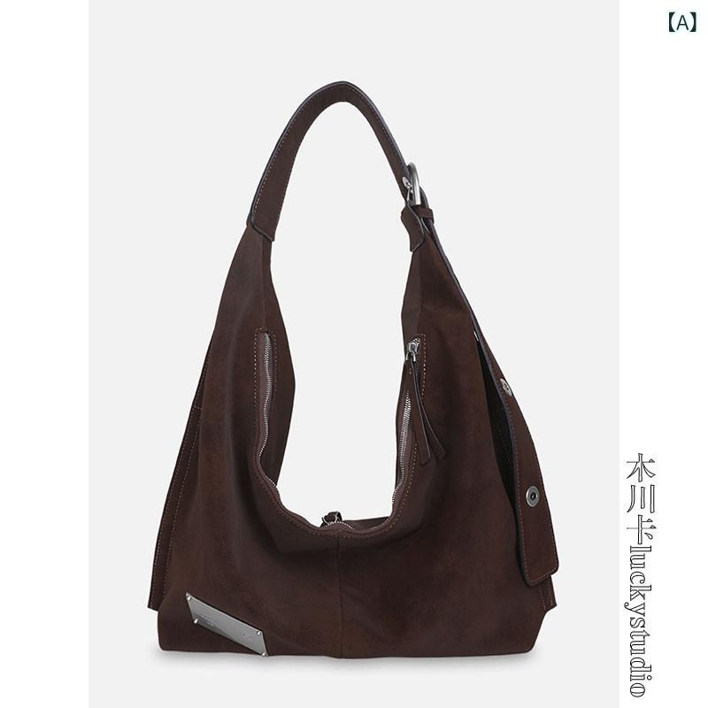 トートバッグ レディース レトロ HOBO ショルダー 斜めがけ 鞄 ブラウン系 磨砂加工 通勤用 普段使い 軽量 キャンバス風 素材 ビジネスバッグ 女性用