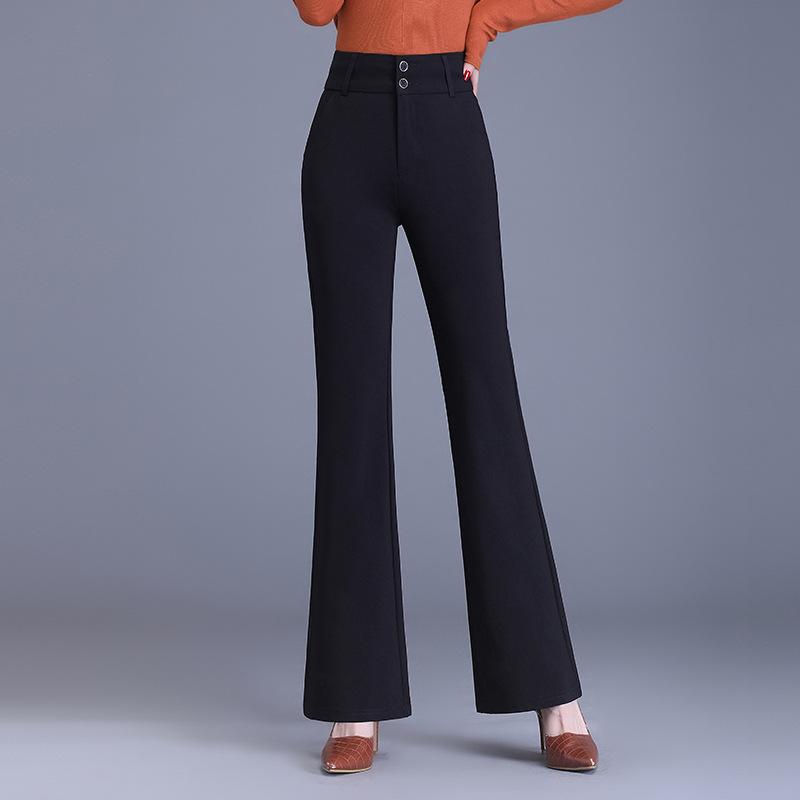 レディース 西装パンツ 高腰 ストレッチ スリムフィット フレア 春夏 女性用 ビジネス 通勤 普段使い 吸湿速乾 軽量 再生繊維 ブラック グレー ベージュ ビッグサイズ プラスサイズ スリム効果 膝下広がり テーパード 膝上丈 ミッドライズ サイドラ