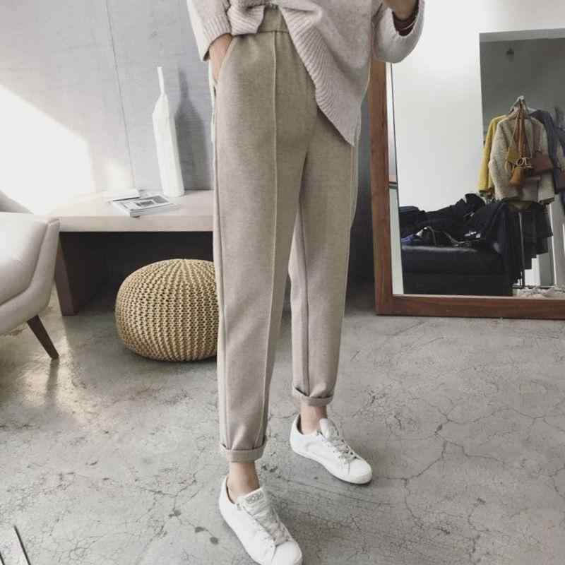 パンツ レディース 秋冬 厚手 ウール ハーレムパンツ スキニーパンツ ロブスタイプ プラスポケット ルーズフィット カジュアル ストレートレッグ テーラードパンツ ゆったりシルエット 暖か素材 伸縮性 日常使い ブラック グレー