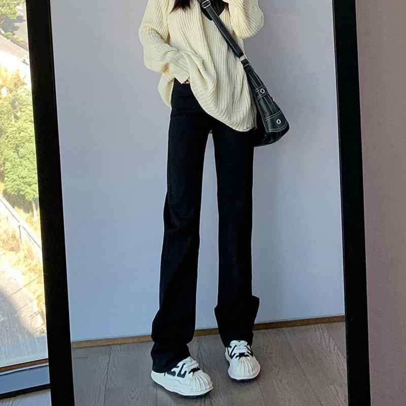 マタニティパンツ ブラック ストレート ワイドレッグ スリム見せ 長身対応 長め丈 煙管スタイル バゲットパンツ 春秋冬用 フリースライナー 快適 伸縮性 日常使い