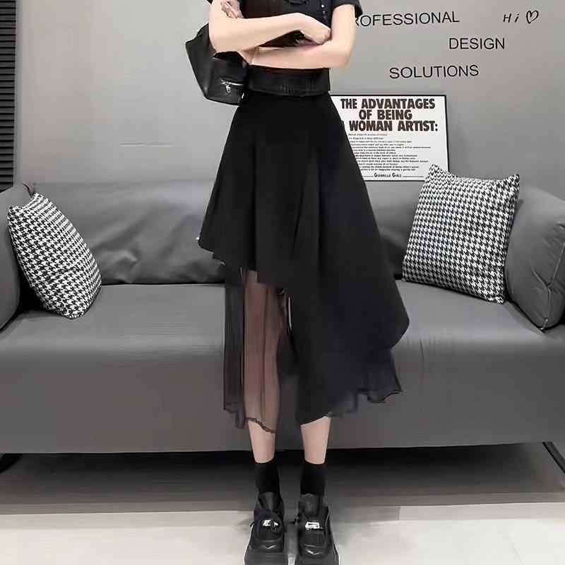 レディース スカート ハイウエスト Aライン ミディ丈 ダークカラー 単色 切り替え 高級感 セクシー ストリートファッション スタイル 女性用 普段使い 軽量 伸縮性