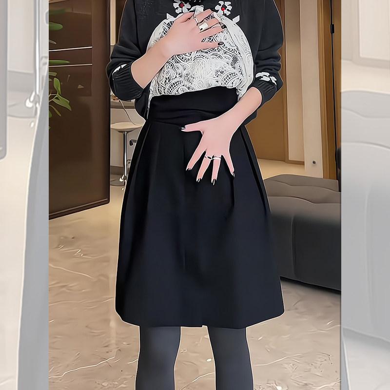 スカート レディース ブラック スーツ風 プリーツ 花苞 ミディ丈 春 スリム ゆったり かわいい フレア 普段使い 軽量｜リバーパディ