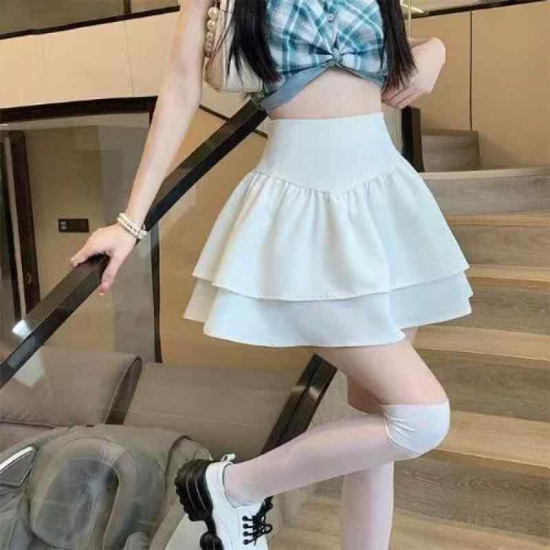 スカート 女性用 大きいサイズ 高腰 フレンチ プリーツ フレア ハーフ 防走光 かわいい 普段使い 軽量 伸縮性 コットン混 ハイウエスト ビッグシルエット ピンク系 ブラック アイボリー 通勤用 アウトドア