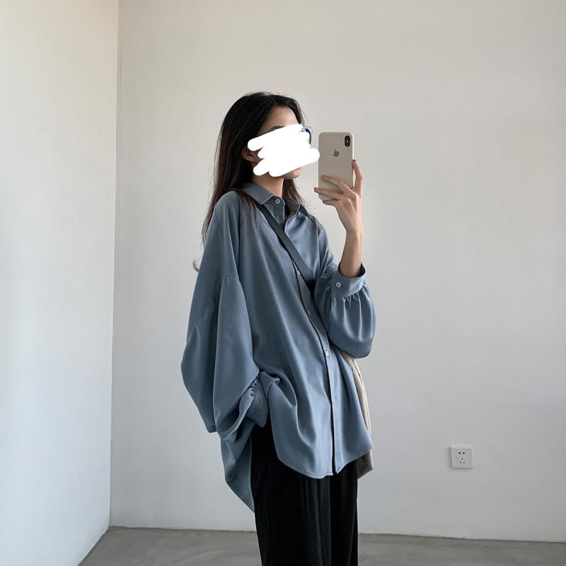 レディース ゆったり ランタンスリーブ 薄手 シャツ カーディガン 滑らか ドレープ 　調 トップス ブラウス フィット 普段使い