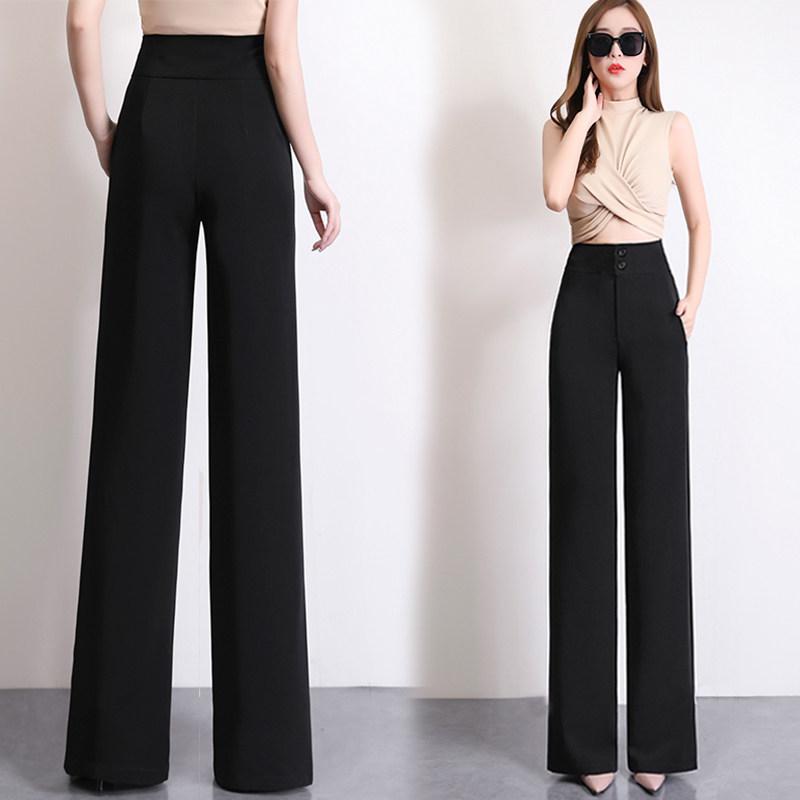 レディース 春夏 ハイウエスト ワイドパンツ ノンアイロン ドレープ ビッグサイズ スリムフィット テーパード スーツパンツ ロング丈 通勤用 ストレッチ 吸湿速乾 ブラック グレー