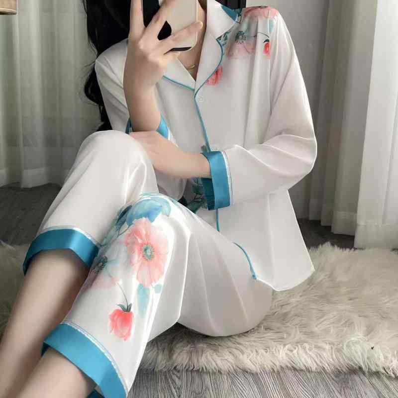パジャマ レディース 長袖 薄手 セット 接触冷感 素材 　調 高級感 中国風 春秋 ルームウェア 吸湿速乾 軽量 部屋着 普段使い