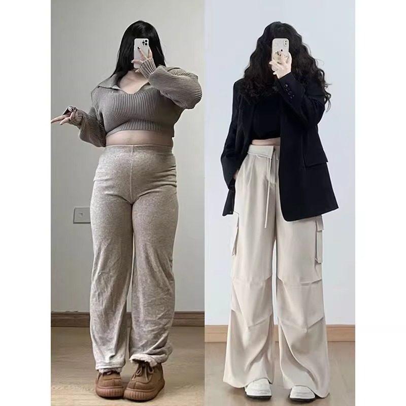 レディース 大きめサイズ ハイウエスト ワイドレッグ アメリカン カーゴパンツ 秋 ゆったり スリム効果 ストレート フィット カジュアル ズボン 普段使い