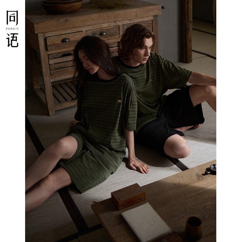 好一対 夏用 短袖 縞模様 お部屋お召しもの 仕掛ける 生まれ変わり衣料繊維 綿織物 吸湿速乾 通気性 お部屋着 出で立つ相応う
