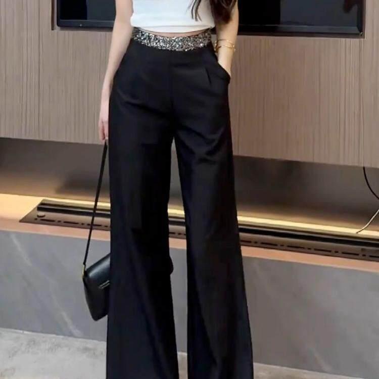 スーツパンツ レディース 春 高級感 ブラック 切り替え ラメ 洗練 合わせやすい ハイウエスト ストレート 通勤用 軽量 ストレッチ