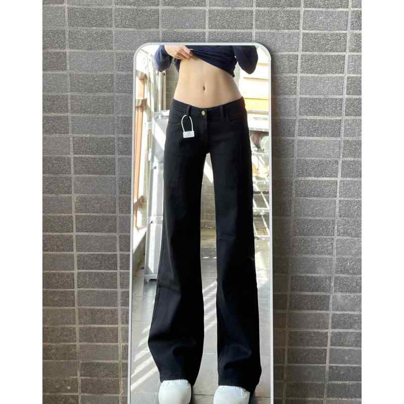 パンツ レディース フレアデニム ブラック 秋冬 ローライズ ストレッチ ロング丈 高身長向け 薄手フランネル 暖か素材 カジュアル 普段使い 伸縮性 デニム生地 ハイウエスト風 ビッグシルエット