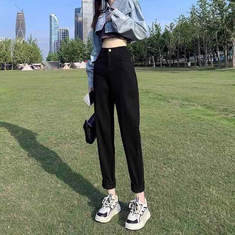 レディース デニムパンツ 黒 ハイウエスト ゆったり 9分丈 ロブシルエット ダディスタイル 秋冬 暖か裏地 ストレッチ 普段使い デニム素材 ビッグシルエット