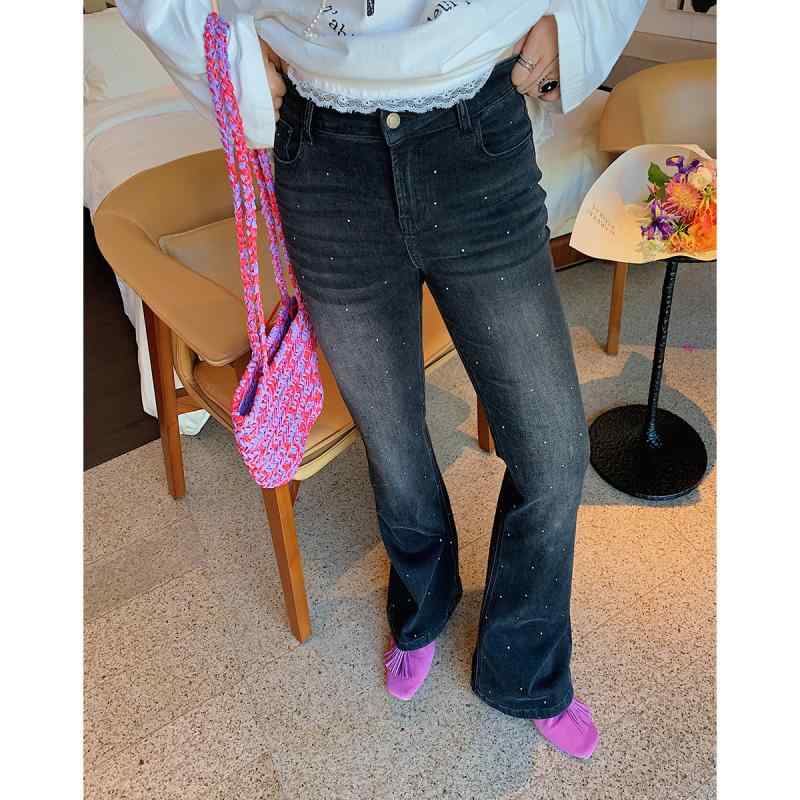 レディース デニムパンツ フレア ハイウエスト 大きめサイズ 大きめ サイズ 春 スタイリッシュ カジュアル 普段使い ストレッチ 快適 シルエット|リバーパディ