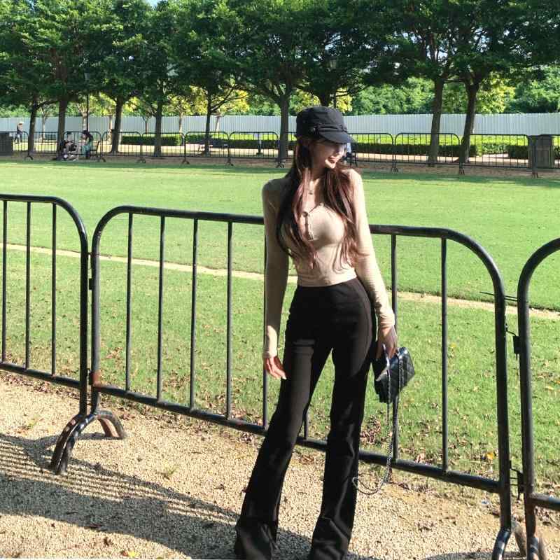 レディース ブラック 微フレアパンツ スリムフィット スタイルアップ スーツパンツ カジュアル ロング丈 通勤用 ビジネス 普段使い 脚細見せ 快適 春夏|リバーパディ