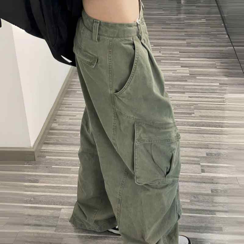 レディース ワイドレッグパンツ ゆったり 引っ切り無い ロング 多衣嚢 細工物ズボン下 カーゴスタイル アメリカン レトロ ヴィンテージ産業 填まる 心地よい 普段使い走り 通い相応う デイリーお召しもの コーデし分かりやすい 汎用性高め