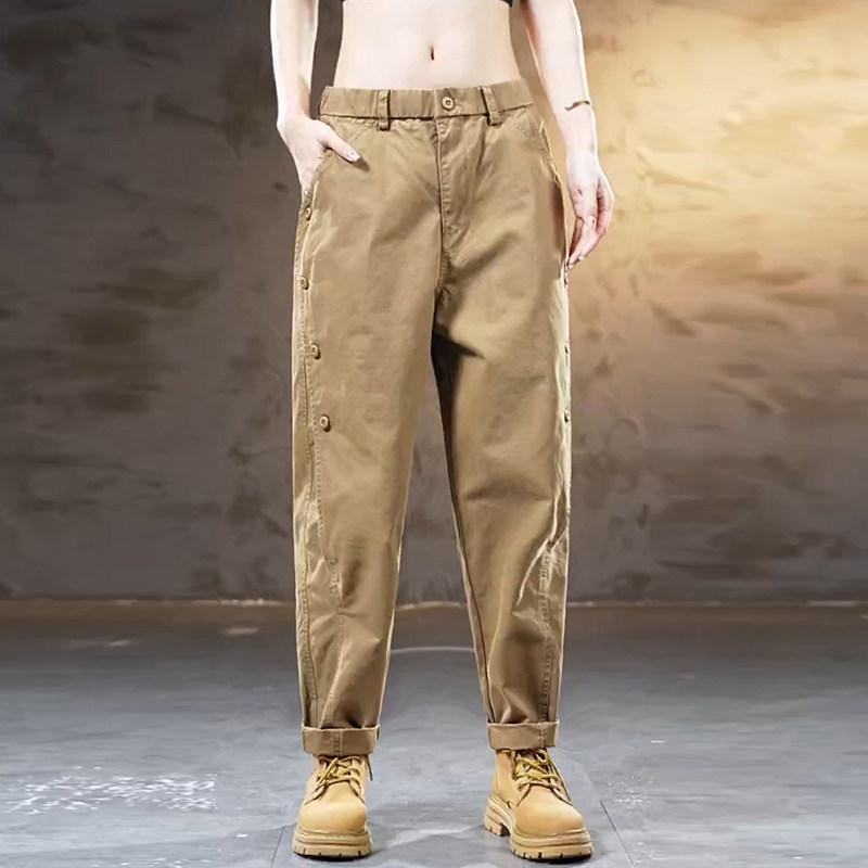 カーゴパンツ レディース メンズ カップル カーキ色 全コットン ゆったり ワイドレッグ ロングパンツ 春夏 カジュアル 普段使い 伸縮性 軽量 通勤 外出 7,222円