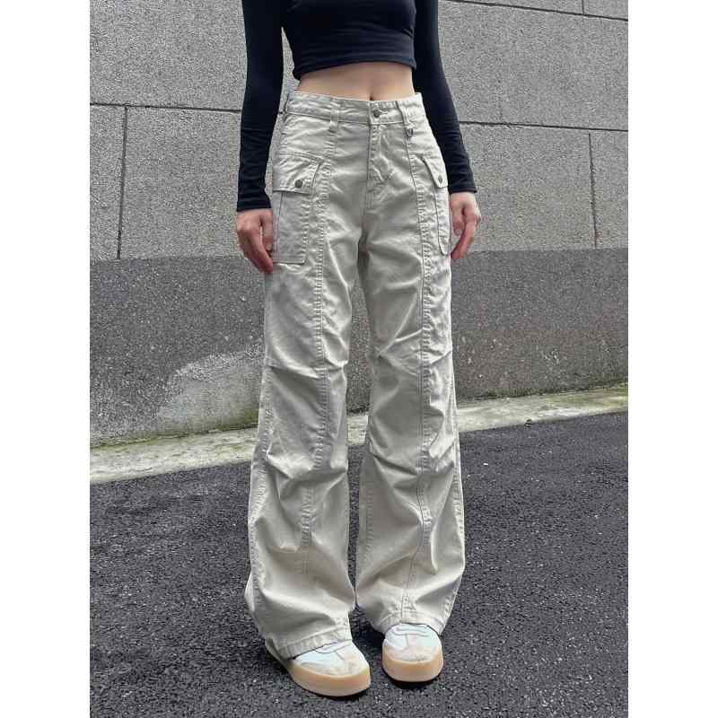 デニムパンツ ユニセックス アメリカンスタイル レトロ ミリタリー ワーク ストレート ヴィンテージ加工 プリーツ カジュアル ズボン 普段使い 軽量 伸縮性