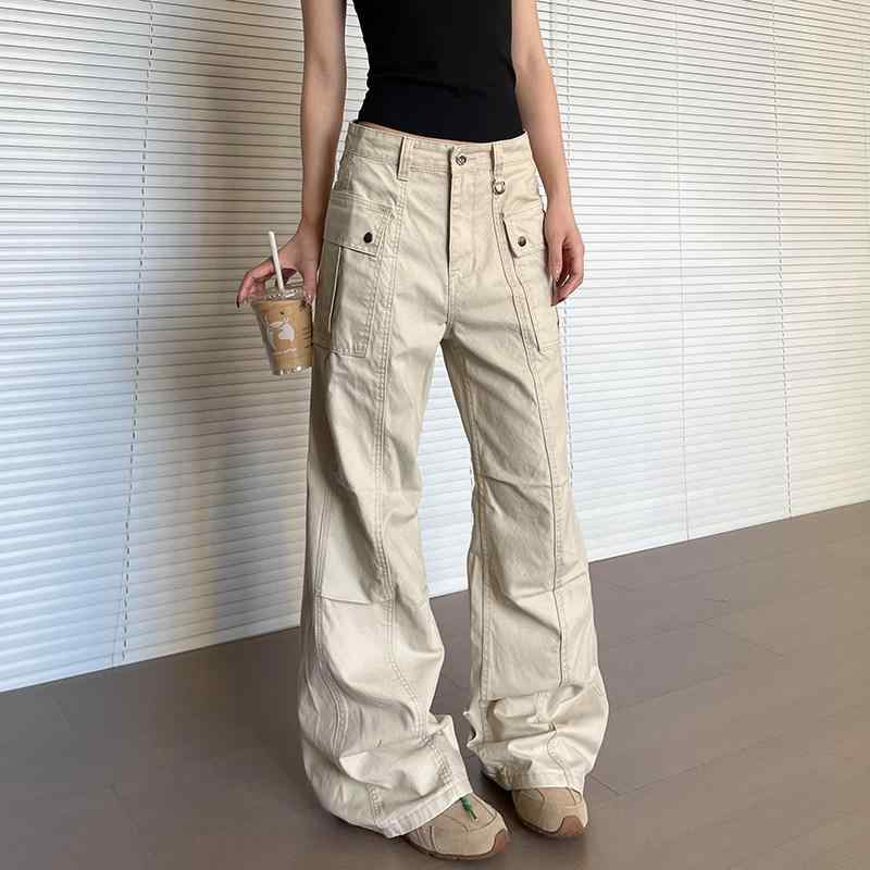 カーゴパンツ お上さん用 レトロ アメリカン表現スタイル 多隠し 引っ切り無い 微太陽面爆発 立体か細い ウォッシュド 心地好い ロング 普段使い走り 表どおり流行り物