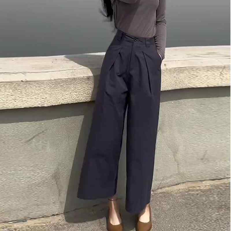 レディース パンツ 綿 カジュアル ワイドレッグ ハイウエスト ゆったり ストレート 9分丈 春夏 スリム効果 レトロ 梨型体型 普段使い レイヤリング トップス 合わせ 軽量 伸縮性