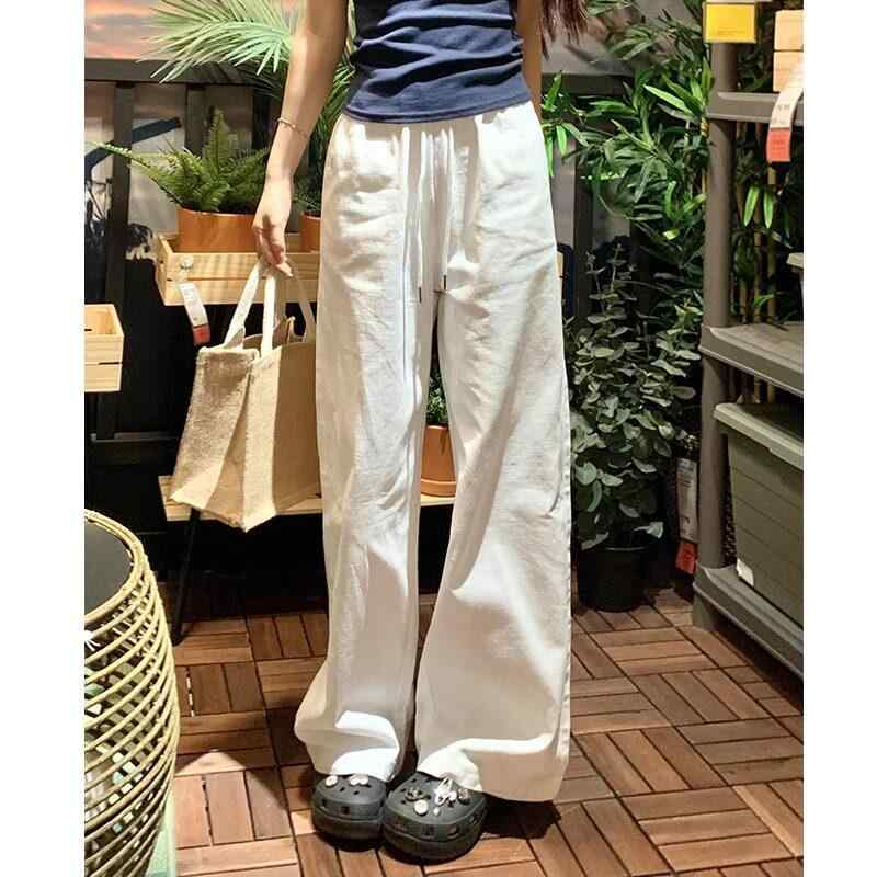 ワイドパンツ レディース ホワイト 春秋 ゆったり ストレート デニム コットン リネン ロング丈 小柄対応 カジュアル 普段使い 軽量 通気性 ストレッチ