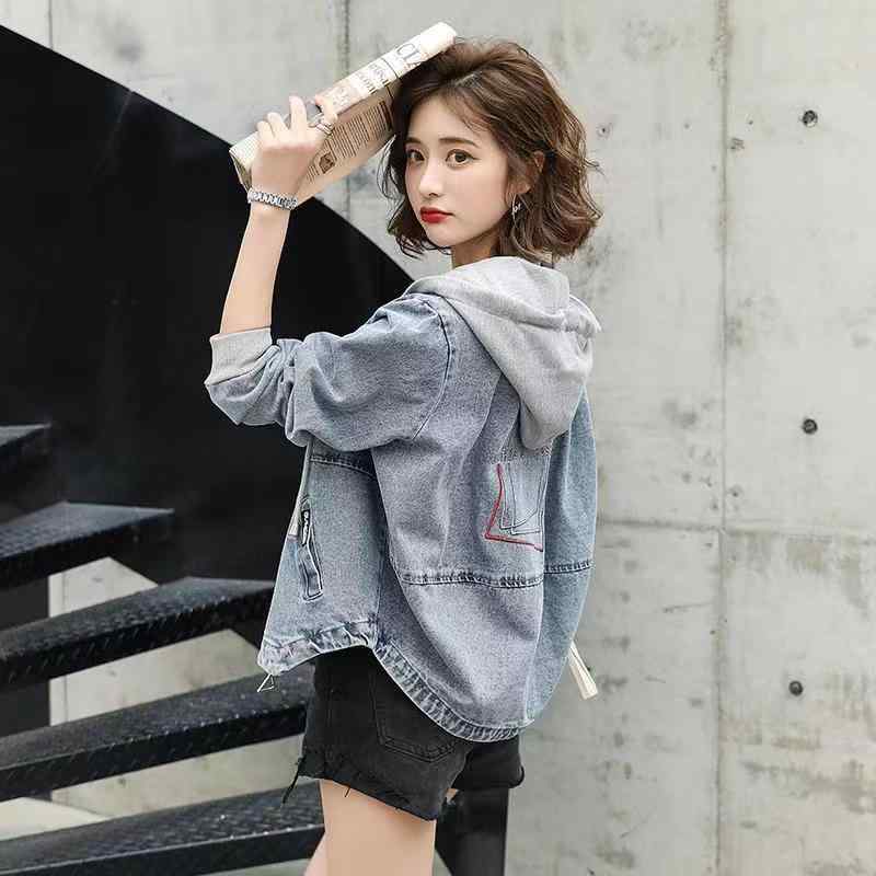 ショート丈 デニム ジャケット 女性用 春夏 秋冬 2024年 新款 ファッション 大きいサイズ フード付き 切り替え デザイン カジュアル トップス 軽量 伸縮性 綿混 素材 ビッグシルエット 普段使い 通勤 コーデ アイボリー ブラック ピンク系