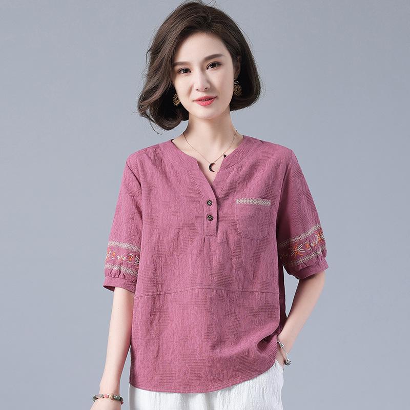 トップス 女性用 綿 Vネック 短袖 シャツ ゆったり 大きいサイズ 中高年 ママ 夏服 吸湿速乾 軽量 接触冷感 ビッグシルエット カジュアル 普段使い 部屋着 4,710円