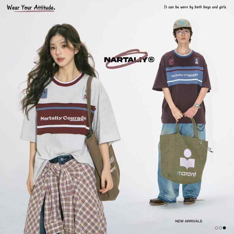 Tシャツ メンズ レディース 夏用 綿 レトロ 刺繍 コントラストカラー 切り替え 短袖 カップル トップス ユニセックス 吸湿速乾 通勤 普段使い カジュアル ビッグシルエット