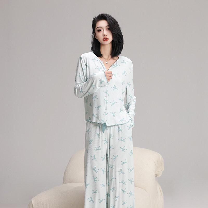 レディース 春夏 長袖 薄っぺら パジャマ 仕掛ける 綿織物   原料品 リボン結び シュロの葉  出で立つ 相応う お部屋お召しもの 介護ホームお召しもの お部屋着 普段使い走り 好いたらしい 軽さ 吸湿 速乾