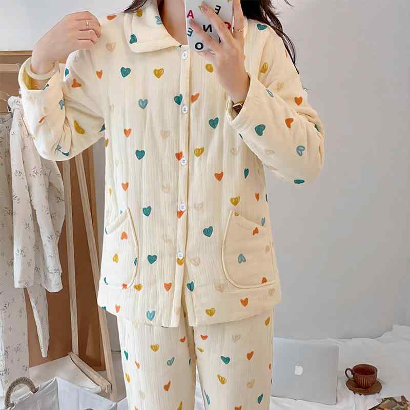 パジャマ レディース 厚手 綿100% ゆったり 暖か 綿入れ 上衣 パンツ セット 大きいサイズ ルームウェア 部屋着 快適 柔らかい 吸湿