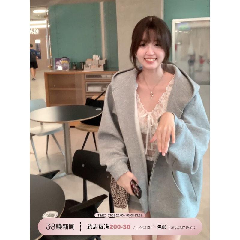 レディース 厚手 スウェット パーカー ジッパー フード付き ゆったり ラフ カジュアル アウター トップス コットン 混 紡 軽量 伸縮性 普段使い 部屋着 対応 ビッグシルエット Vネック 風 ブラック ピンク系 アイボリー カラー バリエーション