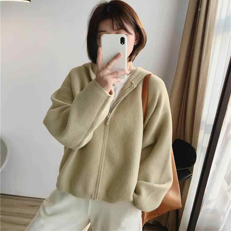 編み物 ジレー レディース 秋冬 ボンネット付き添い人 ファスナー ゆったり か細い影ぼうし 韓国 伸び伸びする表現スタイル パステル色の 綿ネル原料品 生あたたかい 軽さ 心地よい アウター