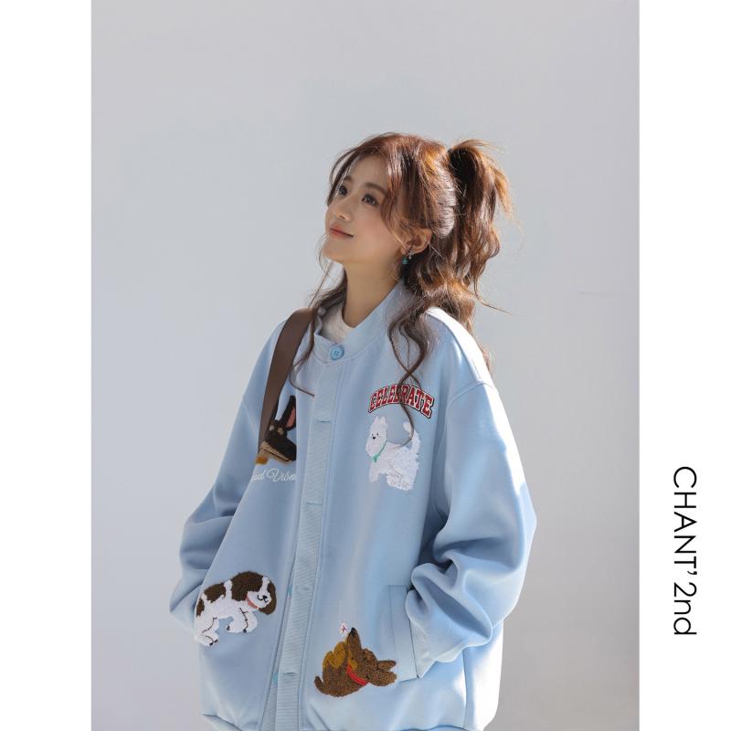 レディース ゆったり ジレー 汗水 愛くるしげ 犬柄 刺しゅう 韓国 BF 表現スタイル 心地よい アウター パステル色の 原料品 普段使い