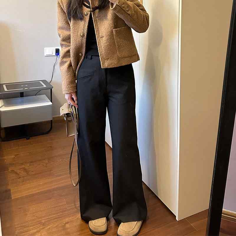 レディース 黒いこと 御機嫌酉の方角 ワイドレッグ ズボン下 大きめ 大きさ 心地よい 背広ズボン下 ドレープ ゆったり 伸ばすこと 綿織物混 か細い填まる 通い用 普段使い