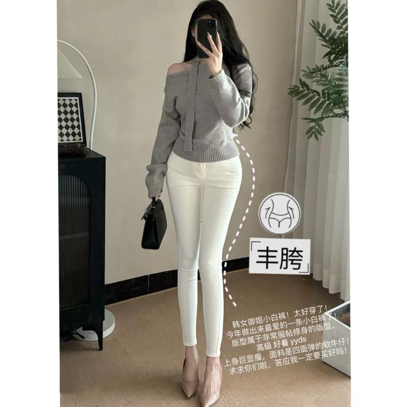 レディース デニムパンツ ハイウエスト ヒップアップ スリムレッグ ペンシル 韓国スタイル シンプル ストレッチ素材 細身シルエット 普段使い ボトムス ライトカラー