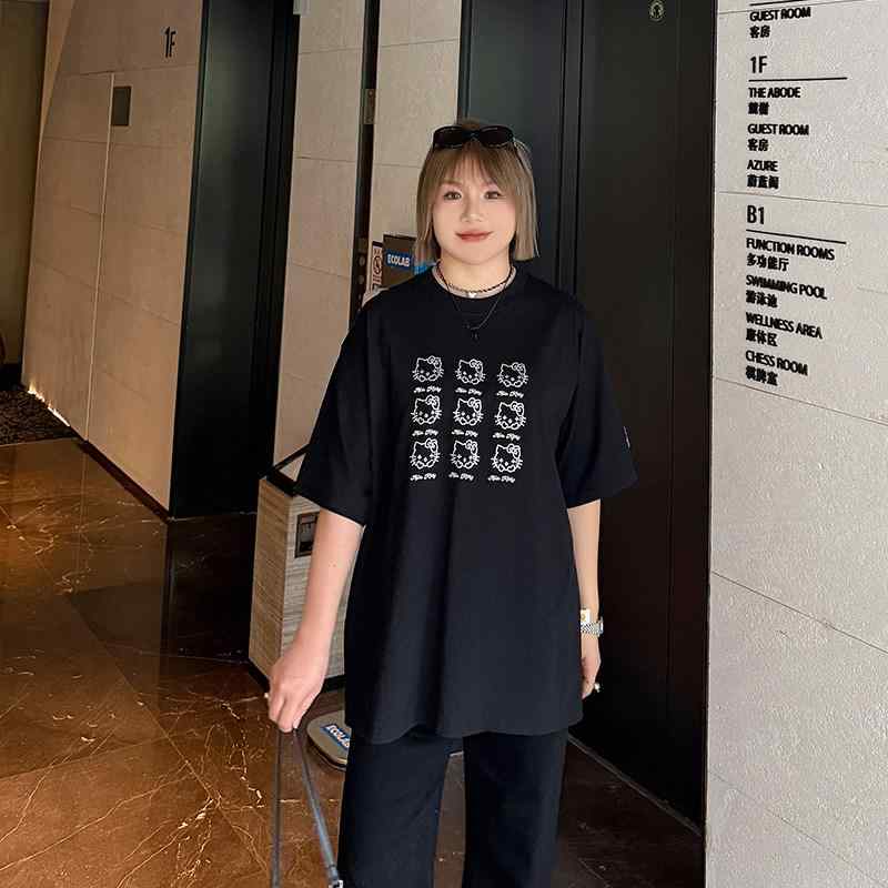 プルオーバー レディース 大きめ大きさ ゆったり 半袖 小猫  石ころ付き添い人 ビッグ影ぼうし 若押し出し 心地よい トップス 愛くるしげ 普段使い走り 軽さ 伸縮性