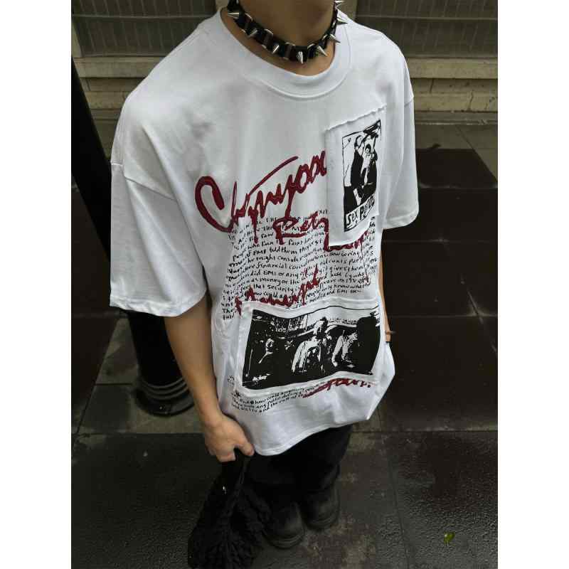 Tシャツ メンズ レディース 短袖 ビンテージ ストリート ストリート クルーネック パッチプリント カジュアル トップス 普段使い