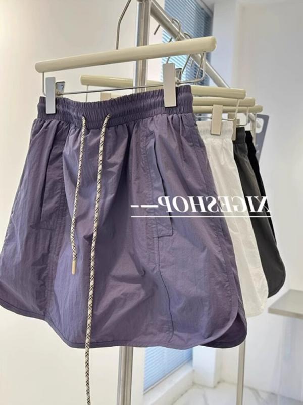 スカート 女性用 紫色 カーゴ ショートパンツスカート Aライン パラシュートスカート 夏用 伸縮ウエスト ドローコード 防透け 軽量 通気性 カジュアル 普段使い