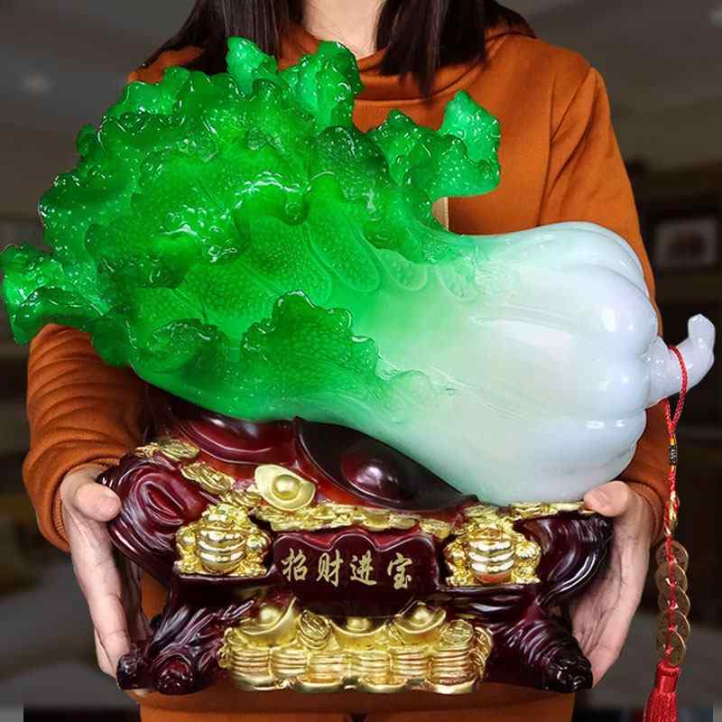 置物 翡翠 白菜 ラッキーアイテム 玄関飾り リビング飾り インテリア雑貨 大きめサイズ 風水グッズ 家居装飾