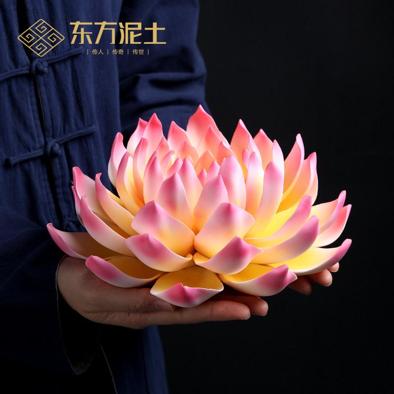 置物 陶器 蓮の花 禅意 インテリア 雑貨 リビング 茶室 仏堂 装飾 オブジェ ホームデコ 瞑想風 伝統工芸