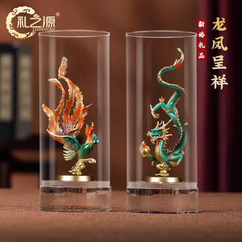置物 銅製 龍 鳳凰 ペア インテリア 飾り物 縁起物 伝統工芸 彫刻 記念品