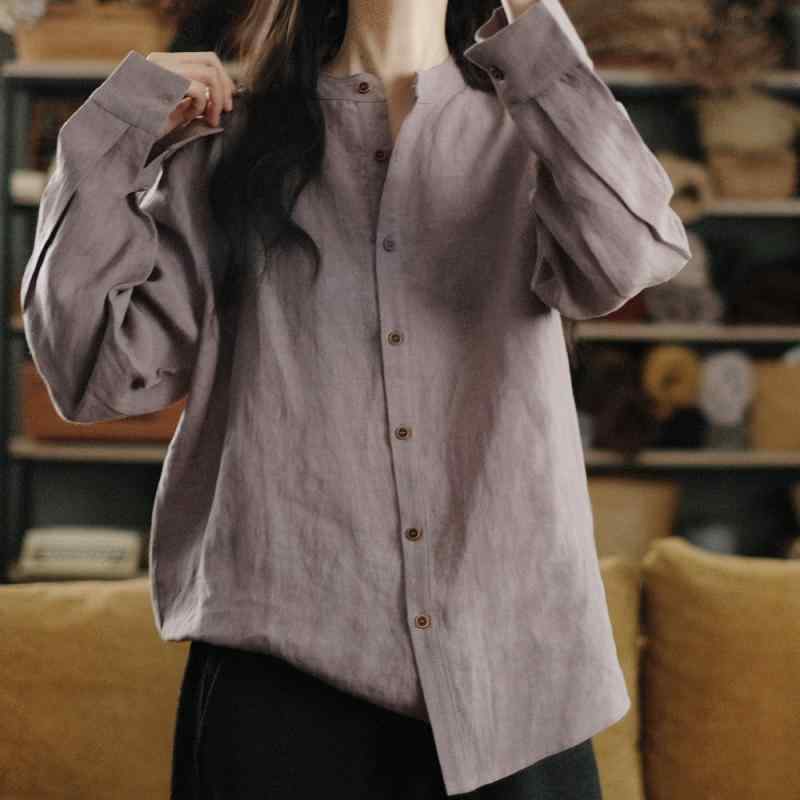 シャツ メンズ 亜麻 リネン リネンシャツ カジュアルシャツ トップス プルオーバー 立ち襟 スタンドカラー 長袖 春夏 秋 普段使い 通気性 吸湿性 軽量 薄手 涼しい 無地 爽やか ナチュラル シンプル クラシック レトロ 紳士 男性用 大きいサイズ|リバーパディ