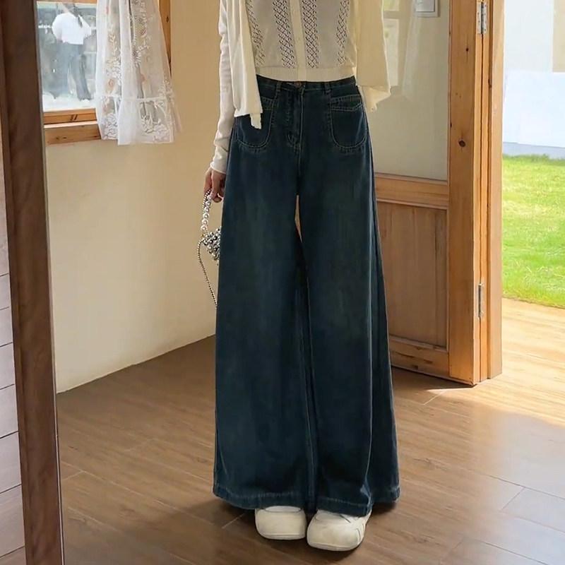 秋冬 レディース デニム ワイドパンツ ゆったり フィット ロング丈 大きめサイズ 暖か カジュアル 普段使い コットン ストレッチ